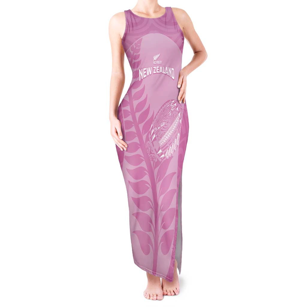 Custom New Zealand Silver Fern Rugby 2025 Tank Maxi Dress All Black Aotearoa Maori Pink LT14 Women Pink - Polynesian Pride