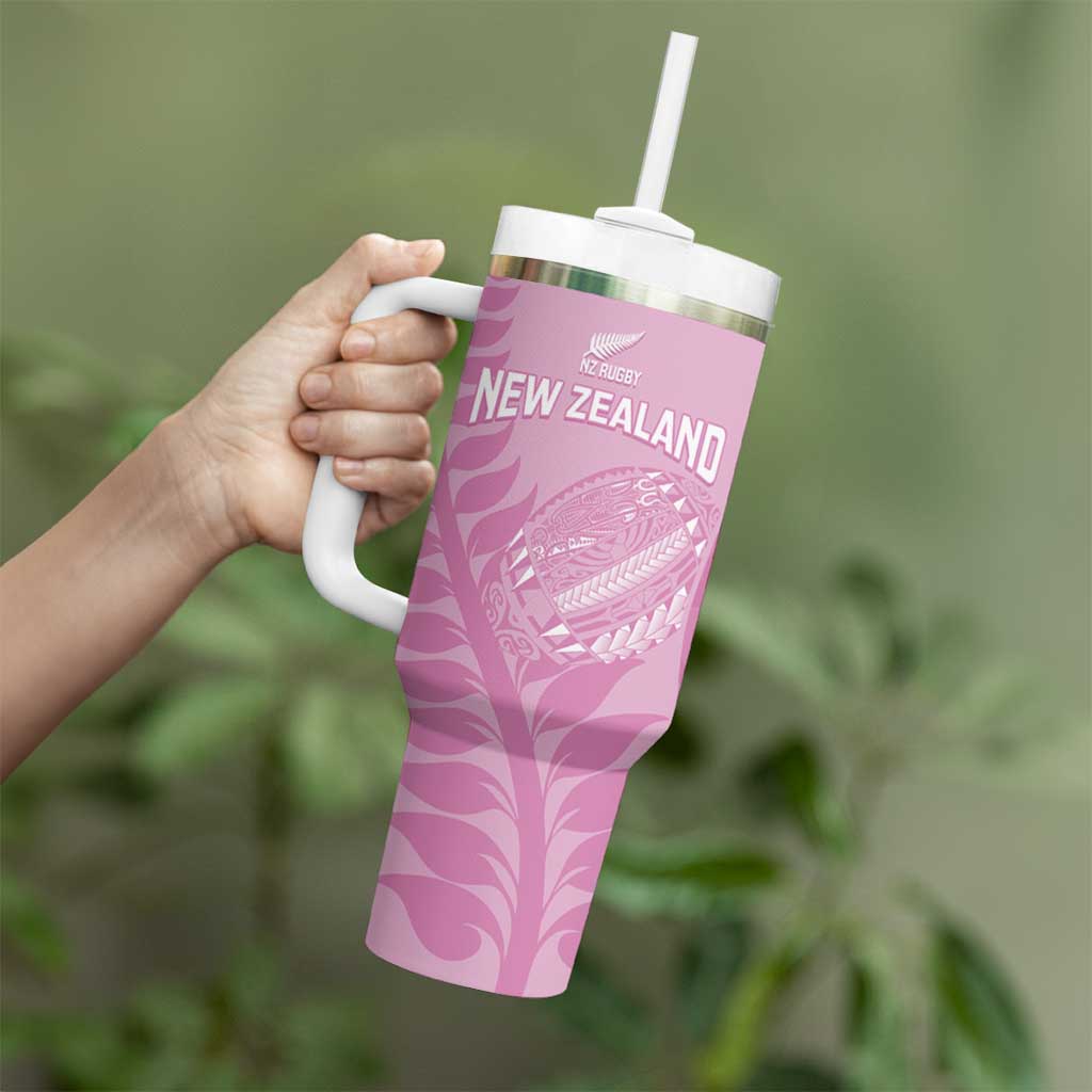 Custom New Zealand Silver Fern Rugby 2025 Tumbler With Handle All Black Aotearoa Maori Pink LT14 - Polynesian Pride