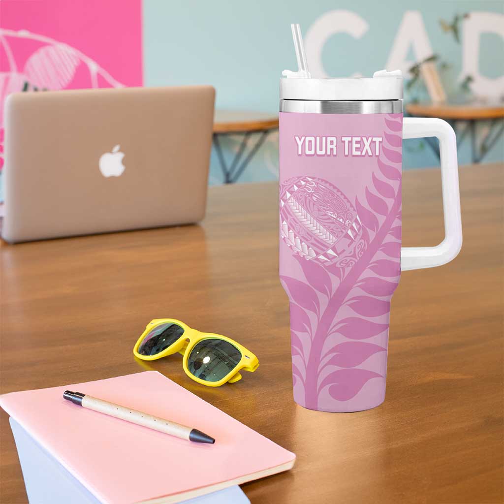 Custom New Zealand Silver Fern Rugby 2025 Tumbler With Handle All Black Aotearoa Maori Pink LT14 - Polynesian Pride