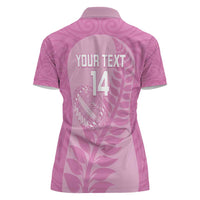 Custom New Zealand Silver Fern Rugby 2025 Women Polo Shirt All Black Aotearoa Maori Pink
