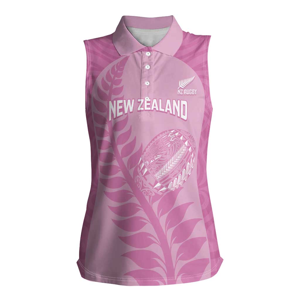 Custom New Zealand Silver Fern Rugby 2025 Women Sleeveless Polo Shirt All Black Aotearoa Maori Pink LT14 Female Pink - Polynesian Pride