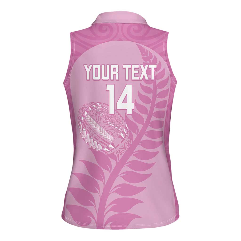 Custom New Zealand Silver Fern Rugby 2025 Women Sleeveless Polo Shirt All Black Aotearoa Maori Pink LT14 - Polynesian Pride