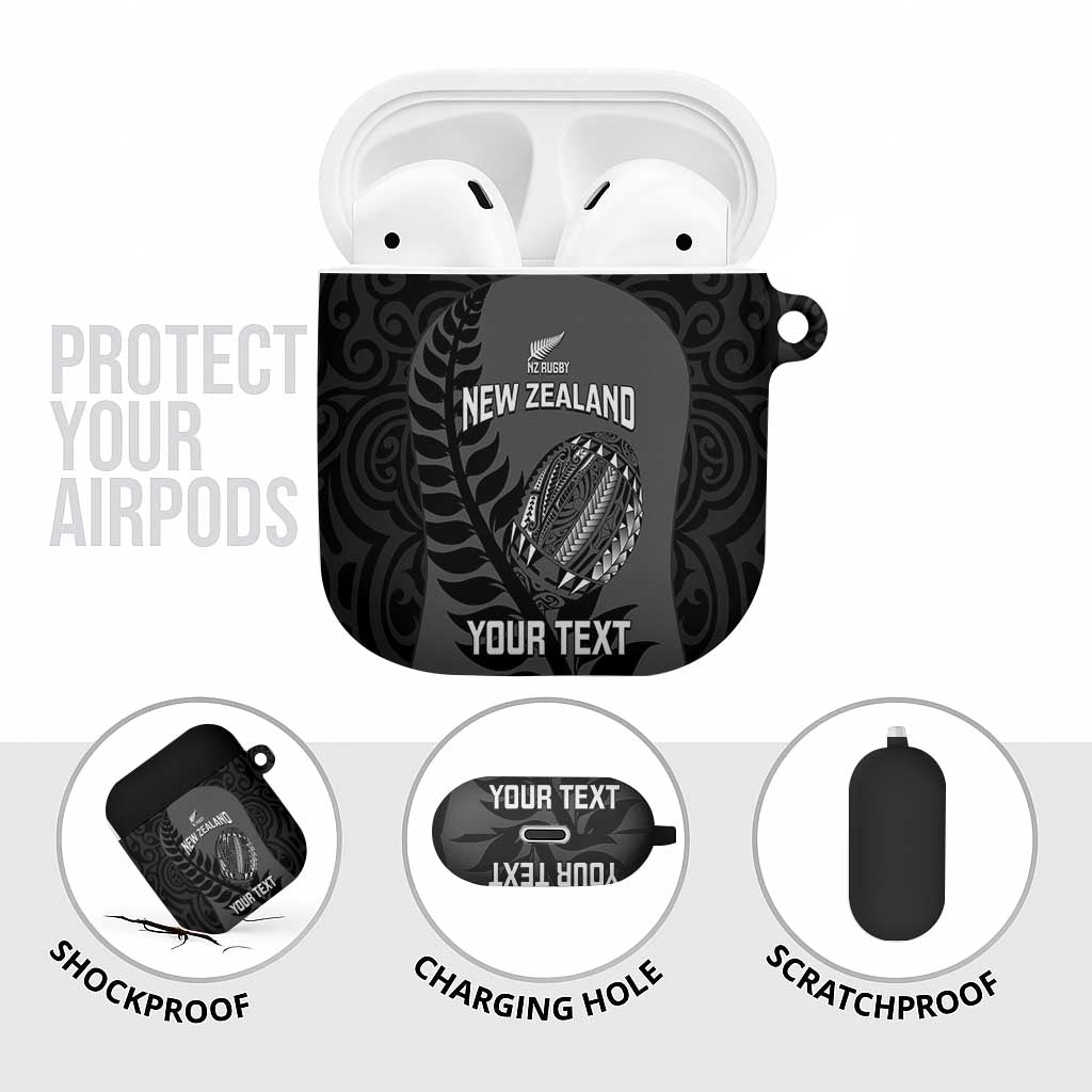Custom New Zealand Silver Fern Rugby 2025 AirPods Case Go Champions Aotearoa Maori Black LT14 - Polynesian Pride