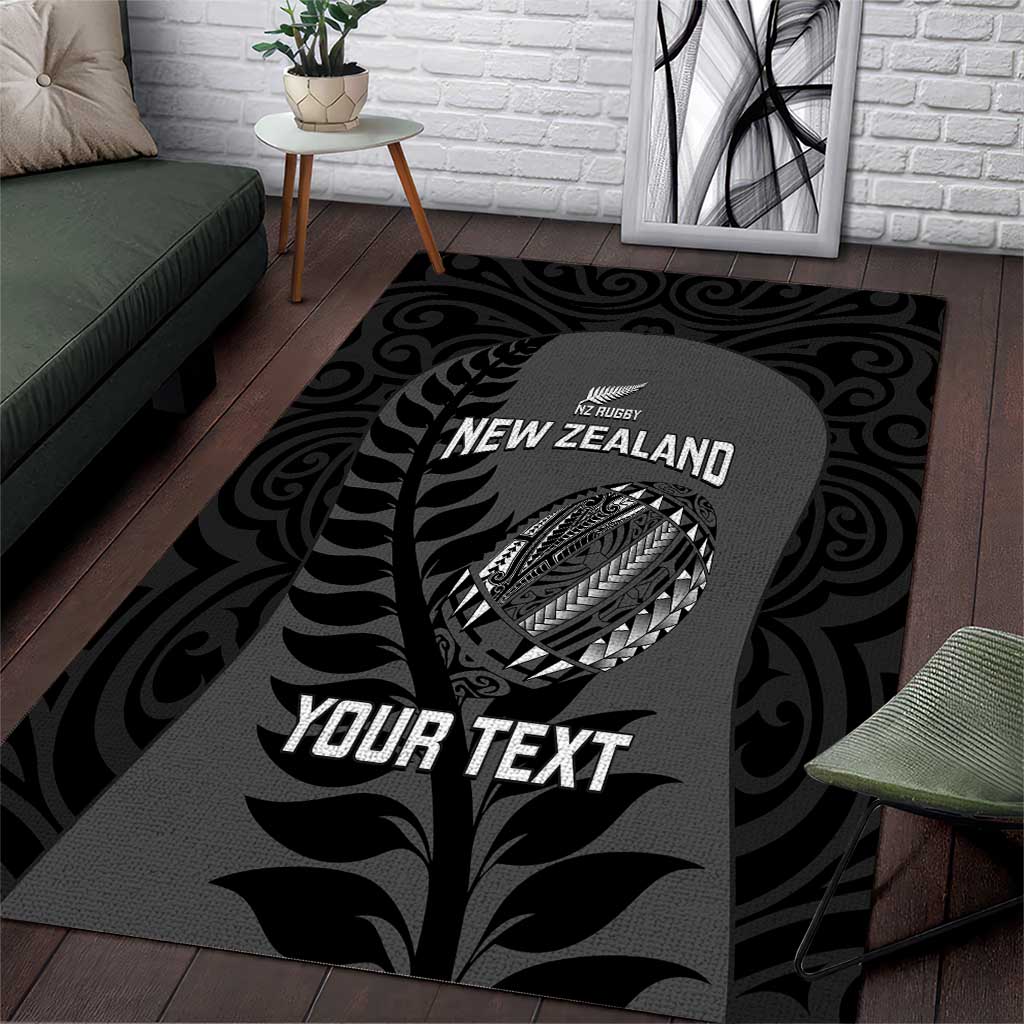 Custom New Zealand Silver Fern Rugby 2025 Area Rug Go Champions Aotearoa Maori Black LT14 Black - Polynesian Pride