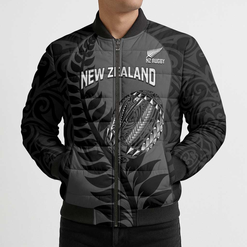 Custom New Zealand Silver Fern Rugby 2025 Bomber Puffer Jacket Go Champions Aotearoa Maori Black LT14 - Polynesian Pride