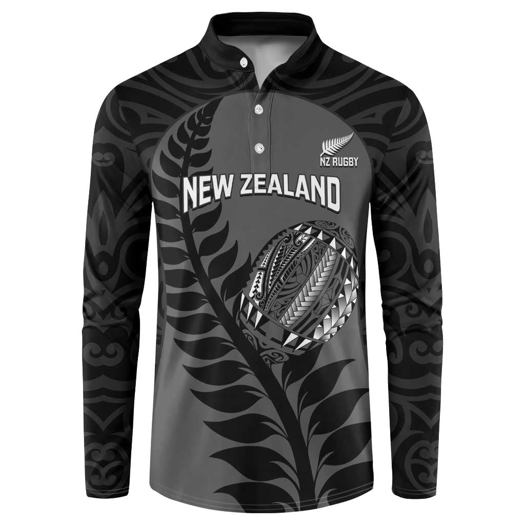 Custom New Zealand Silver Fern Rugby 2025 Button Sweatshirt Go Champions Aotearoa Maori Black LT14 Black - Polynesian Pride