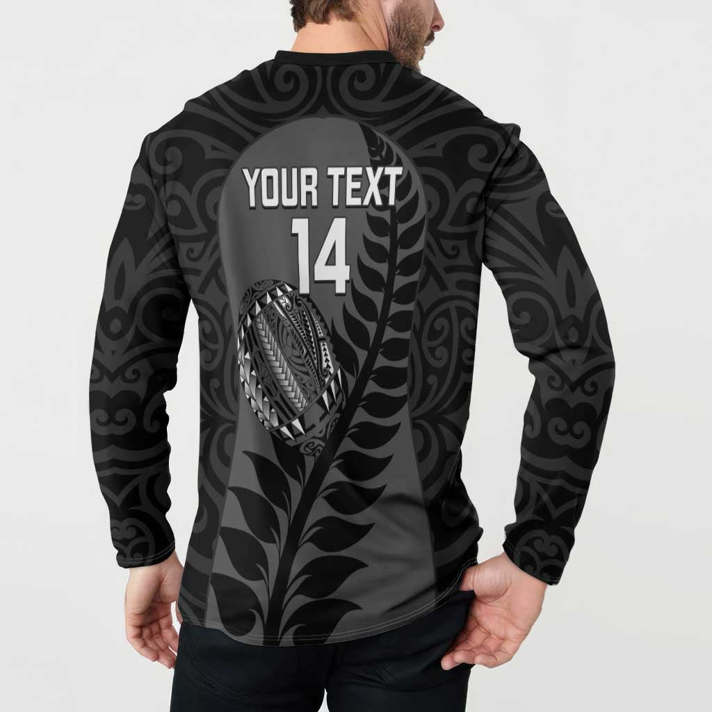Custom New Zealand Silver Fern Rugby 2025 Button Sweatshirt Go Champions Aotearoa Maori Black LT14 - Polynesian Pride