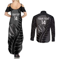 Custom New Zealand Silver Fern Rugby 2025 Couples Matching Summer Maxi Dress and Long Sleeve Button Shirt Go Champions Aotearoa Maori Black LT14 - Polynesian Pride
