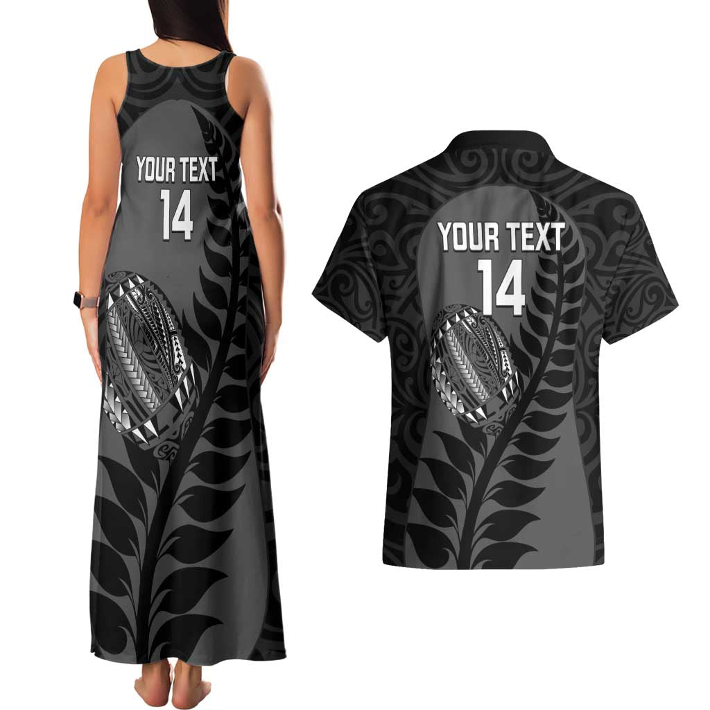 Custom New Zealand Silver Fern Rugby 2025 Couples Matching Tank Maxi Dress and Hawaiian Shirt Go Champions Aotearoa Maori Black LT14 - Polynesian Pride