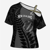 Custom New Zealand Silver Fern Rugby 2025 Cross Shoulder Shirt Go Champions Aotearoa Maori Black LT14 Female Black - Polynesian Pride