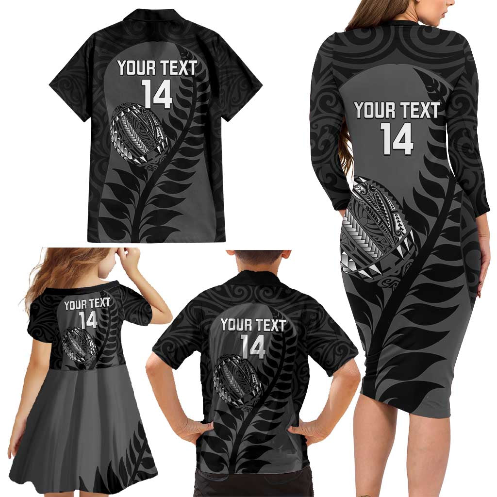 Custom New Zealand Silver Fern Rugby 2025 Family Matching Long Sleeve Bodycon Dress and Hawaiian Shirt Go Champions Aotearoa Maori Black LT14 - Polynesian Pride