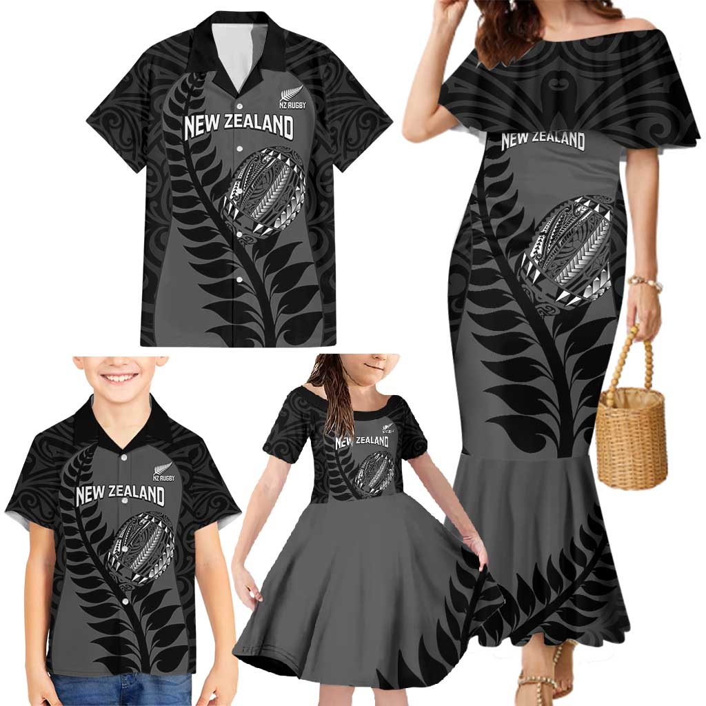 Custom New Zealand Silver Fern Rugby 2025 Family Matching Mermaid Dress and Hawaiian Shirt Go Champions Aotearoa Maori Black LT14 - Polynesian Pride