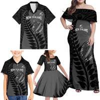 Custom New Zealand Silver Fern Rugby 2025 Family Matching Off Shoulder Maxi Dress and Hawaiian Shirt Go Champions Aotearoa Maori Black LT14 - Polynesian Pride