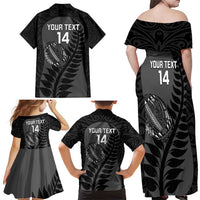 Custom New Zealand Silver Fern Rugby 2025 Family Matching Off Shoulder Maxi Dress and Hawaiian Shirt Go Champions Aotearoa Maori Black LT14 - Polynesian Pride