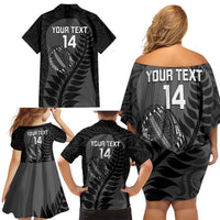 Custom New Zealand Silver Fern Rugby 2025 Family Matching Off Shoulder Short Dress and Hawaiian Shirt Go Champions Aotearoa Maori Black LT14 - Polynesian Pride