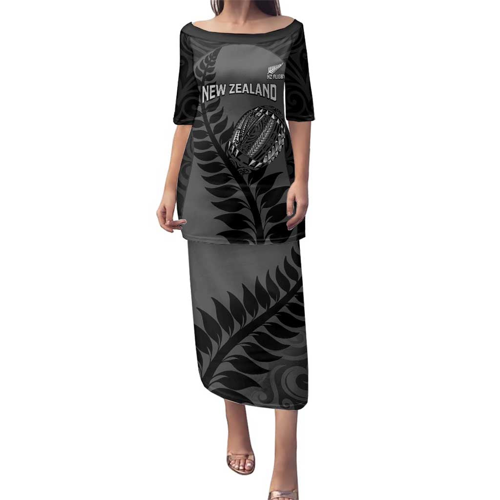 Custom New Zealand Silver Fern Rugby 2025 Family Matching Puletasi and Hawaiian Shirt Go Champions Aotearoa Maori Black LT14 Mom's Dress Black - Polynesian Pride
