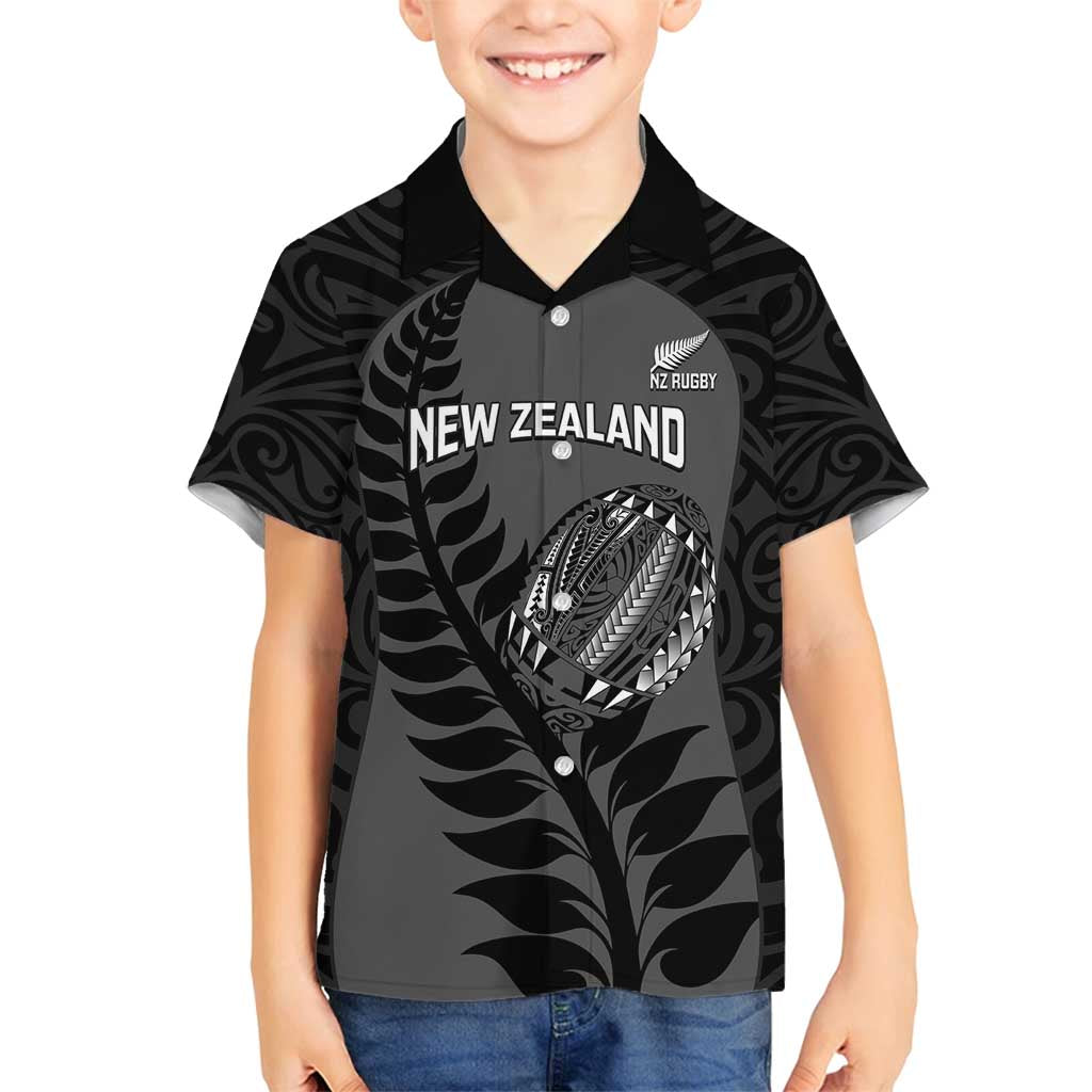 Custom New Zealand Silver Fern Rugby 2025 Family Matching Puletasi and Hawaiian Shirt Go Champions Aotearoa Maori Black LT14 Son's Shirt Black - Polynesian Pride