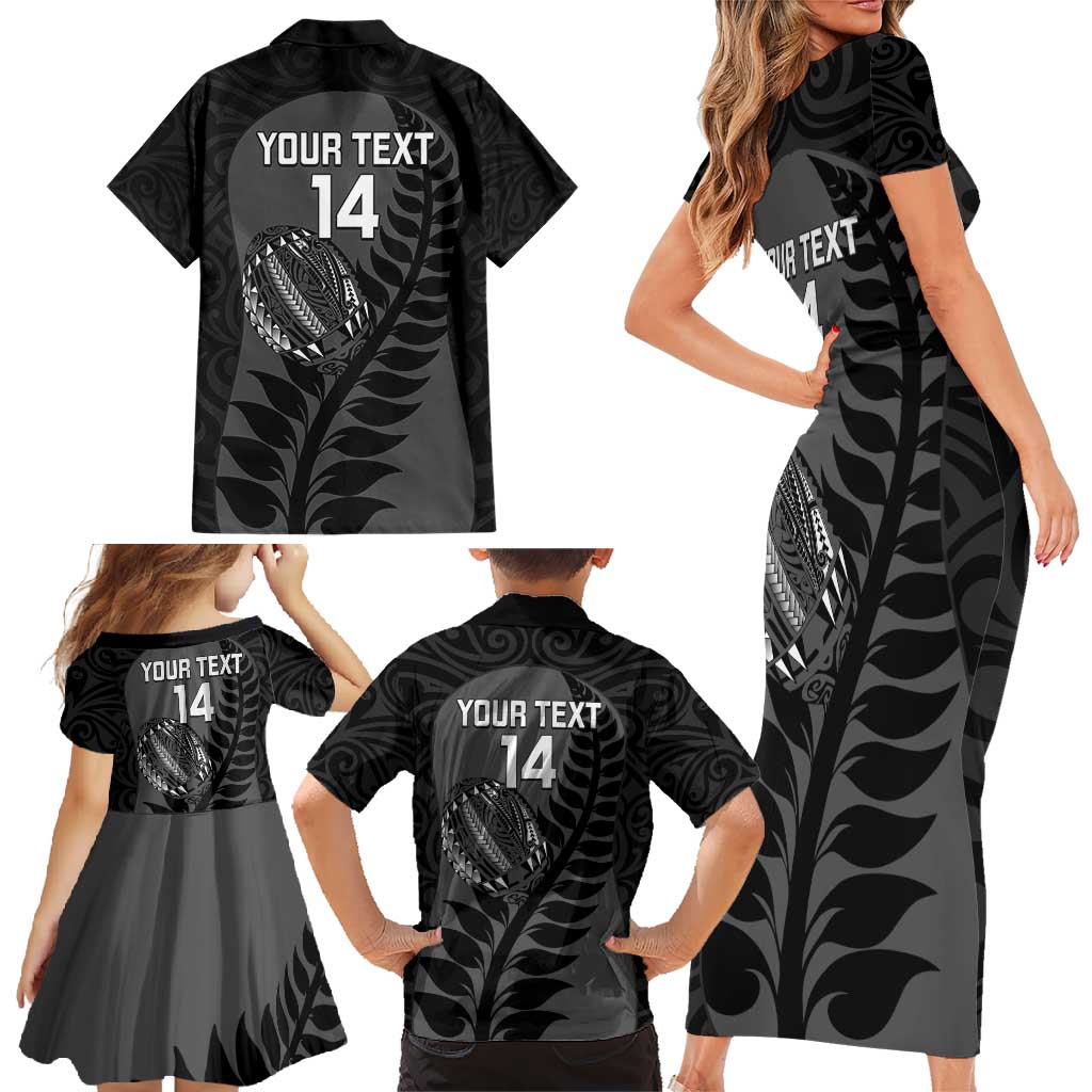 Custom New Zealand Silver Fern Rugby 2025 Family Matching Short Sleeve Bodycon Dress and Hawaiian Shirt Go Champions Aotearoa Maori Black LT14 - Polynesian Pride