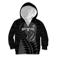 Custom New Zealand Silver Fern Rugby 2025 Kid Hoodie Go Champions Aotearoa Maori Black LT14 Zip Hoodie Black - Polynesian Pride
