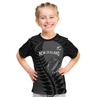 Custom New Zealand Silver Fern Rugby 2025 Kid T Shirt Go Champions Aotearoa Maori Black LT14 Black - Polynesian Pride