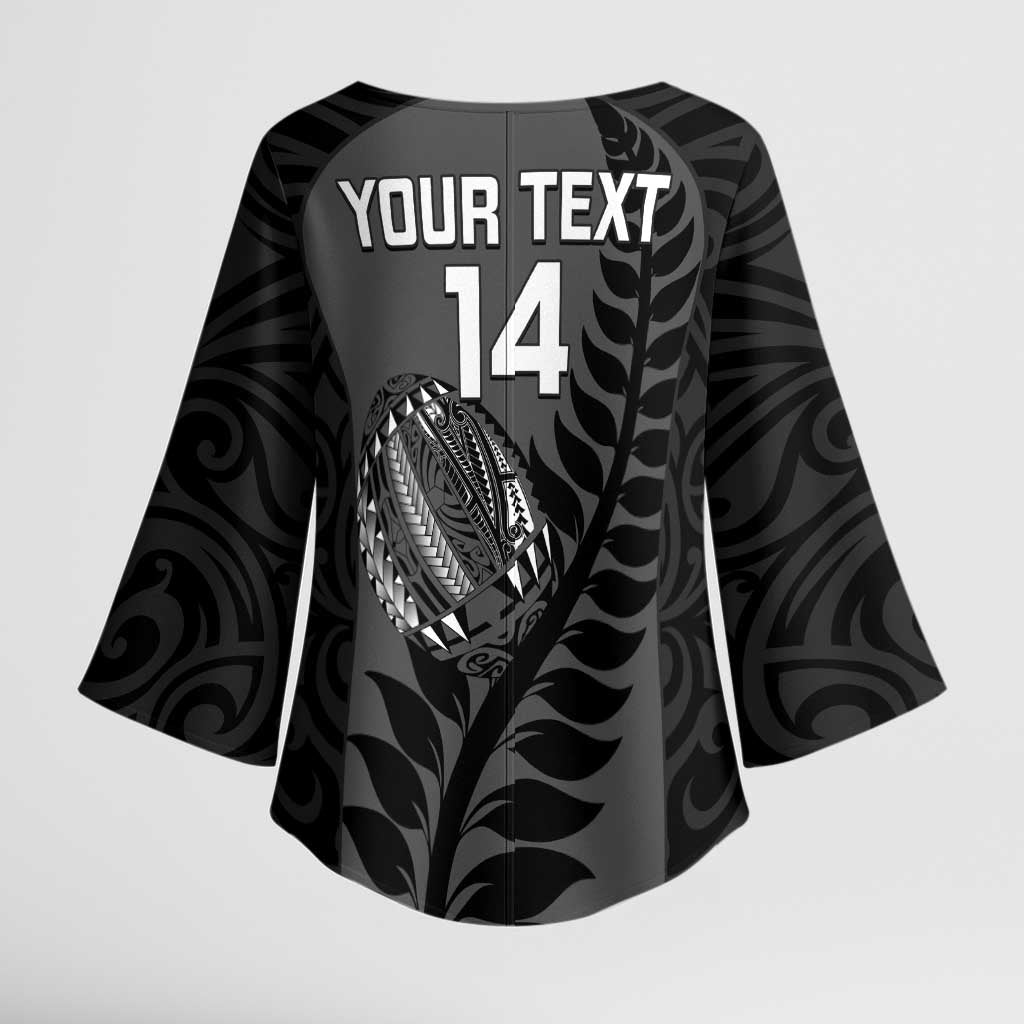Custom New Zealand Silver Fern Rugby 2025 Kimono Sleeve Blouse Go Champions Aotearoa Maori Black LT14 - Polynesian Pride