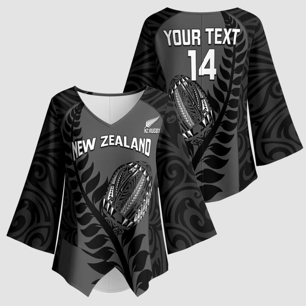 Custom New Zealand Silver Fern Rugby 2025 Kimono Sleeve Blouse Go Champions Aotearoa Maori Black LT14 - Polynesian Pride