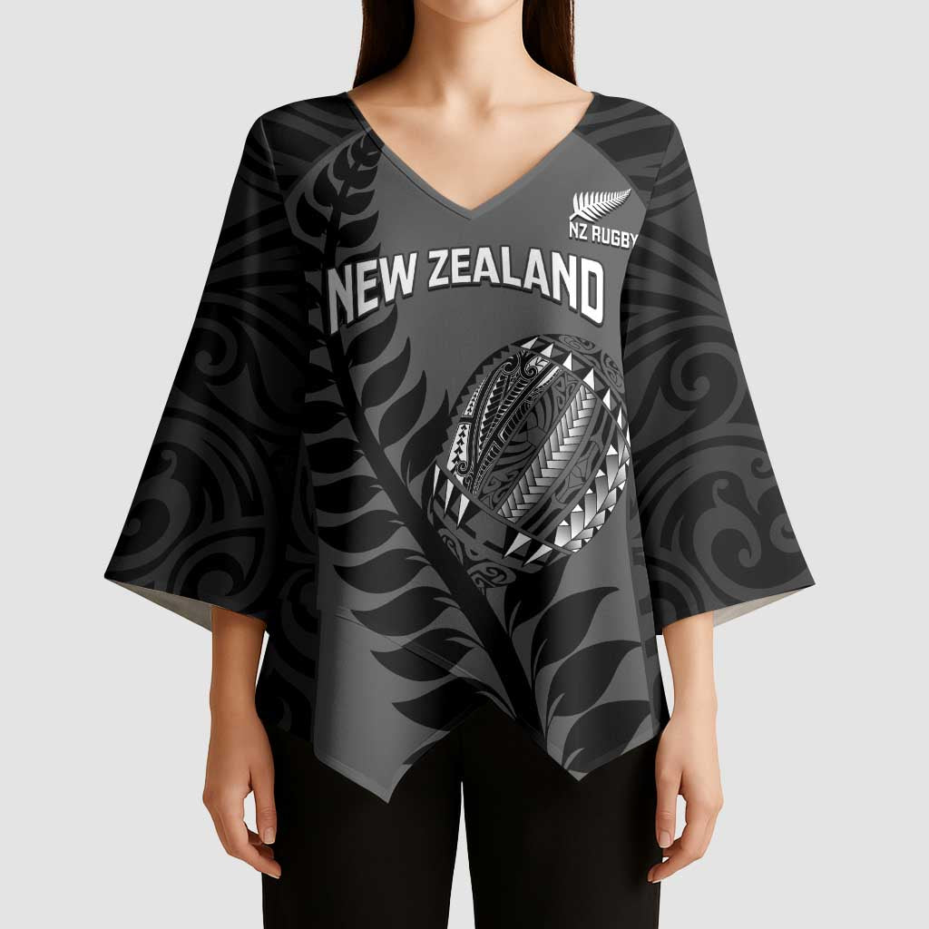 Custom New Zealand Silver Fern Rugby 2025 Kimono Sleeve Blouse Go Champions Aotearoa Maori Black LT14 - Polynesian Pride