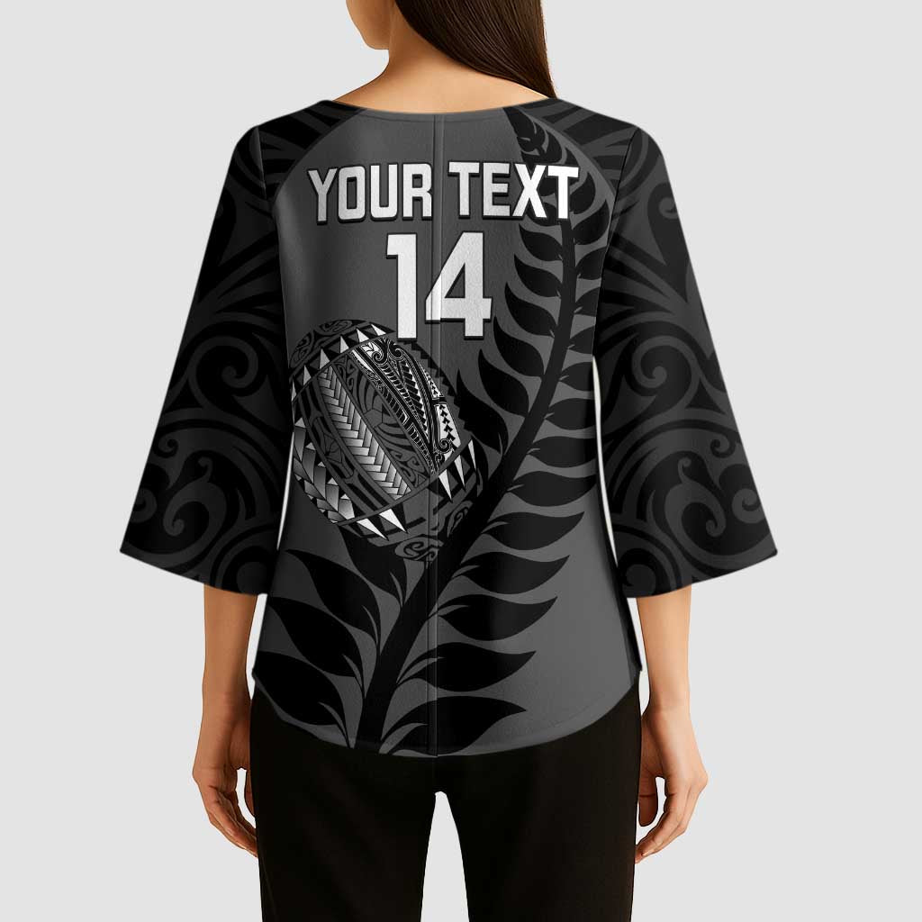 Custom New Zealand Silver Fern Rugby 2025 Kimono Sleeve Blouse Go Champions Aotearoa Maori Black LT14 - Polynesian Pride
