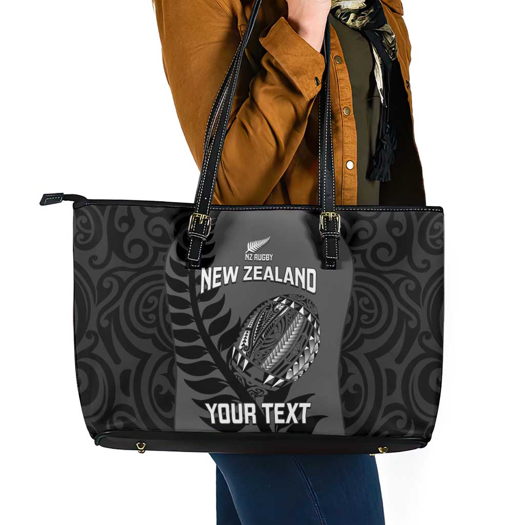 Custom New Zealand Silver Fern Rugby 2025 Leather Tote Bag Go Champions Aotearoa Maori Black LT14 - Polynesian Pride