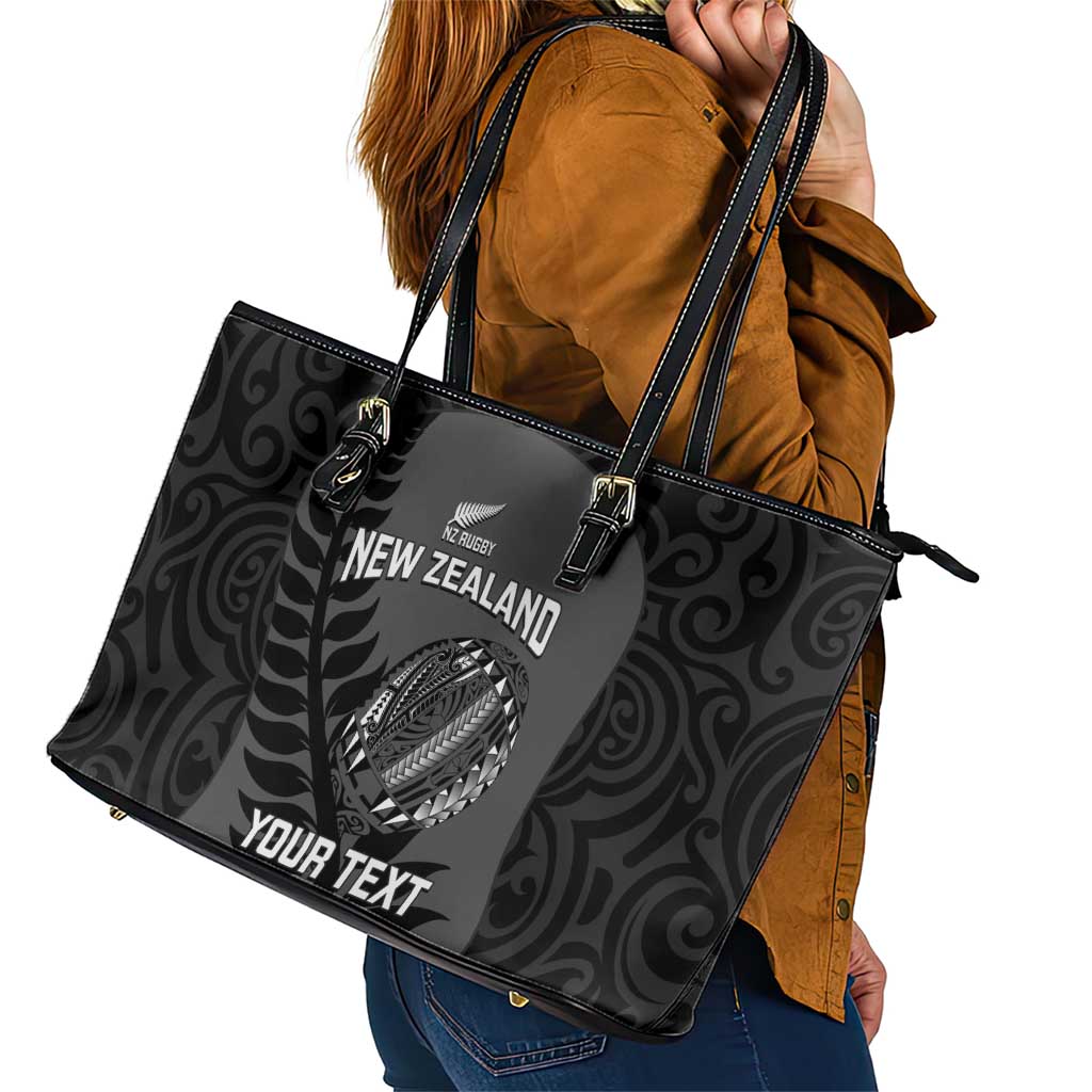Custom New Zealand Silver Fern Rugby 2025 Leather Tote Bag Go Champions Aotearoa Maori Black LT14 - Polynesian Pride