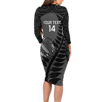 Custom New Zealand Silver Fern Rugby 2025 Long Sleeve Bodycon Dress Go Champions Aotearoa Maori Black LT14 - Polynesian Pride