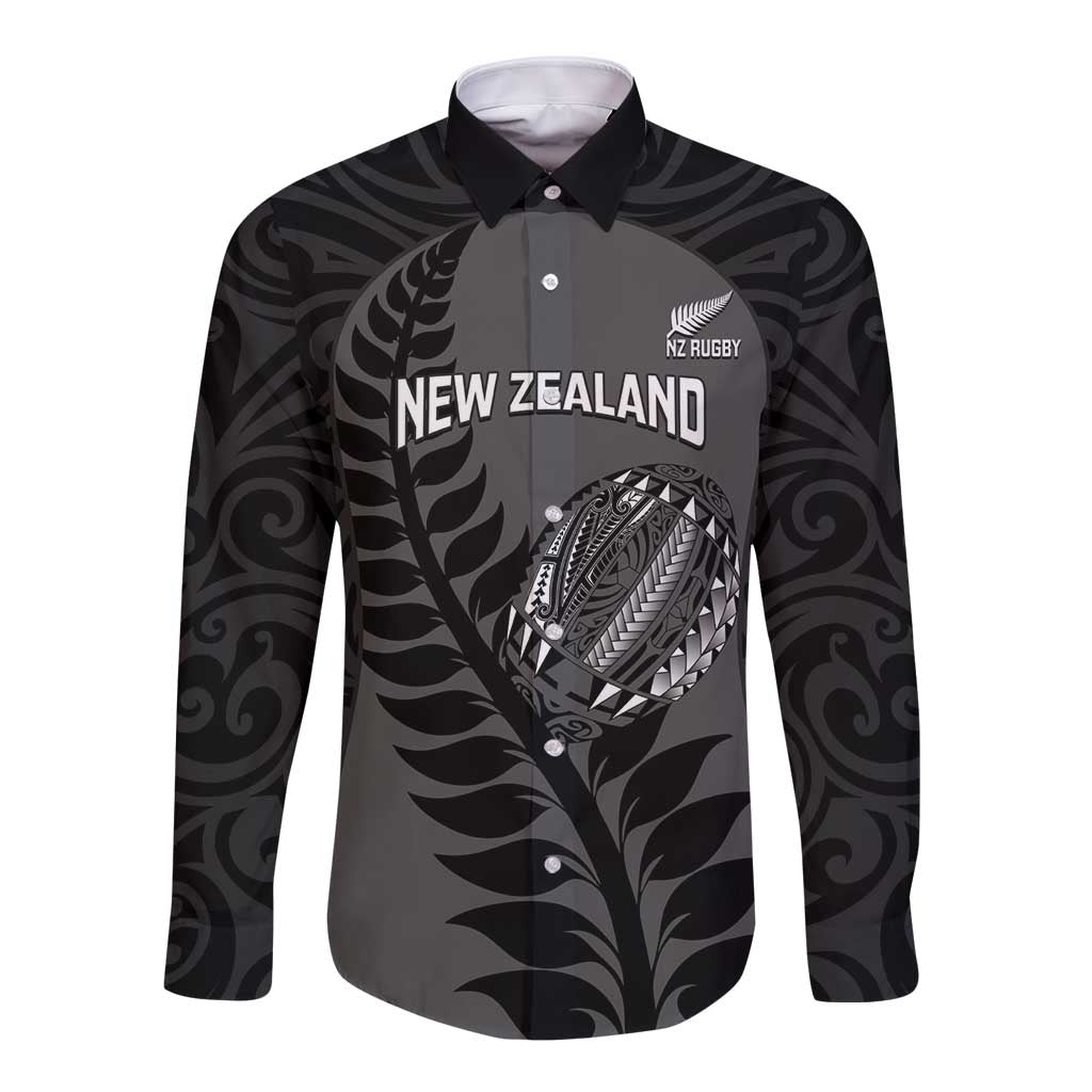 Custom New Zealand Silver Fern Rugby 2025 Long Sleeve Button Shirt Go Champions Aotearoa Maori Black LT14 Unisex Black - Polynesian Pride