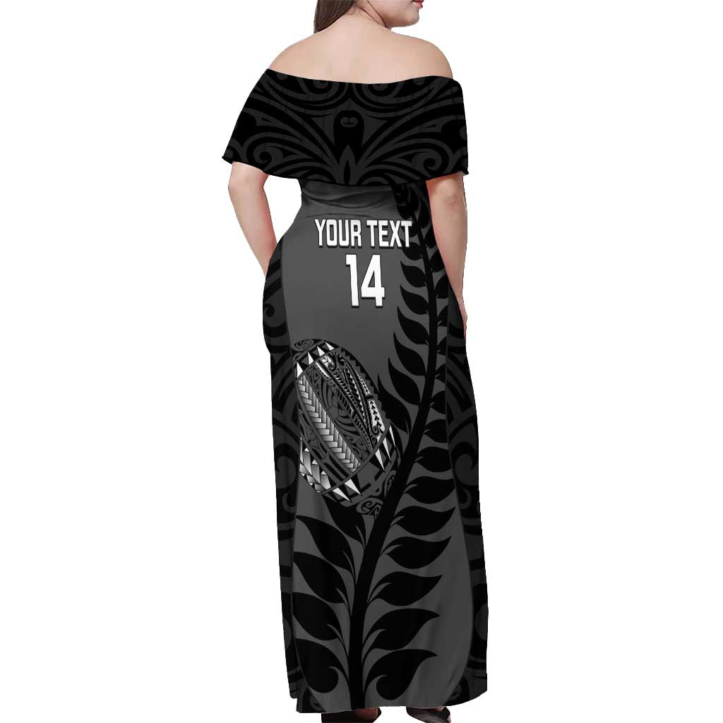 Custom New Zealand Silver Fern Rugby 2025 Off Shoulder Maxi Dress Go Champions Aotearoa Maori Black LT14 - Polynesian Pride