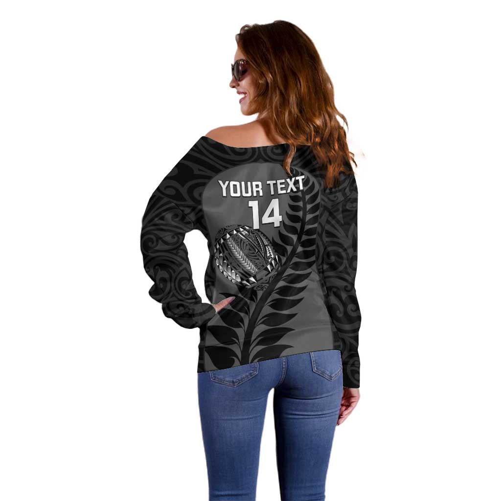 Custom New Zealand Silver Fern Rugby 2025 Off Shoulder Sweater Go Champions Aotearoa Maori Black LT14 - Polynesian Pride