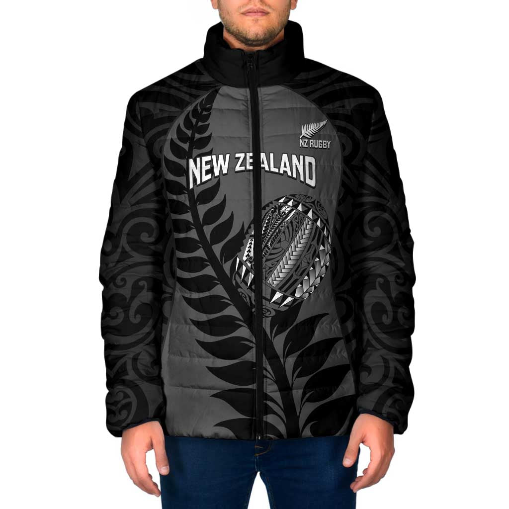 Custom New Zealand Silver Fern Rugby 2025 Padded Jacket Go Champions Aotearoa Maori Black LT14 Men Black - Polynesian Pride