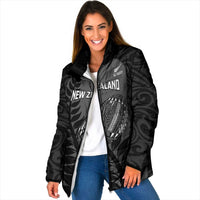 Custom New Zealand Silver Fern Rugby 2025 Padded Jacket Go Champions Aotearoa Maori Black LT14 Women Black - Polynesian Pride