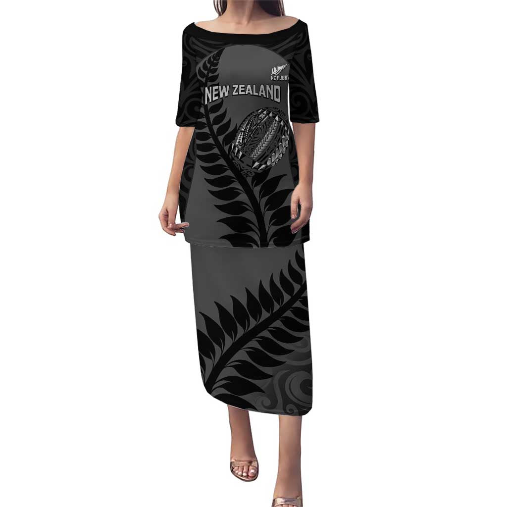 Custom New Zealand Silver Fern Rugby 2025 Puletasi Go Champions Aotearoa Maori Black LT14 Long Dress Black - Polynesian Pride