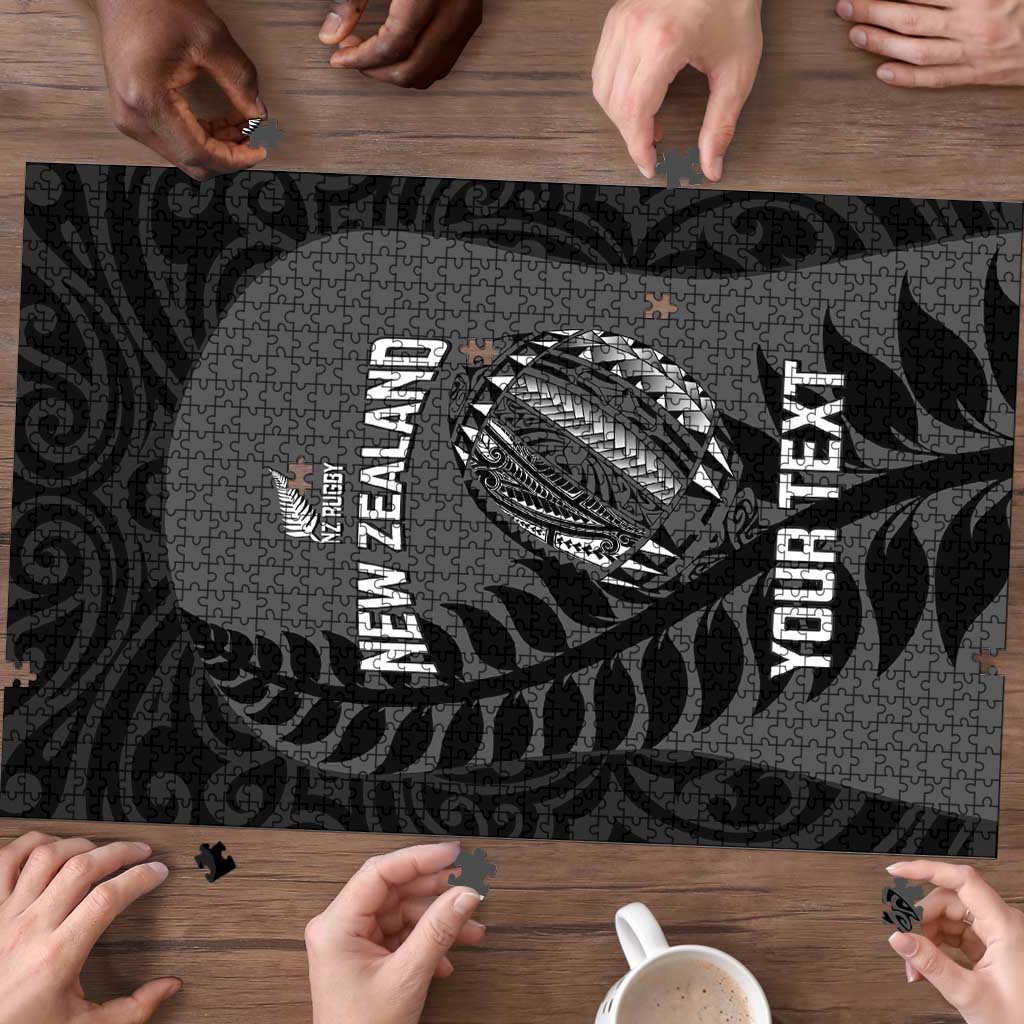 Custom New Zealand Silver Fern Rugby 2025 Puzzle Go Champions Aotearoa Maori Black LT14 - Polynesian Pride