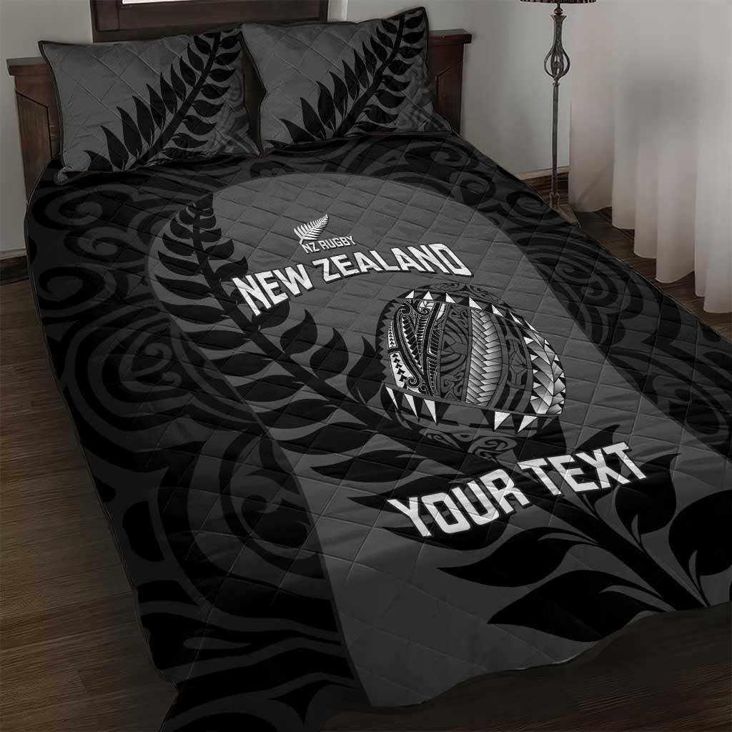 Custom New Zealand Silver Fern Rugby 2025 Quilt Bed Set Go Champions Aotearoa Maori Black LT14 Black - Polynesian Pride