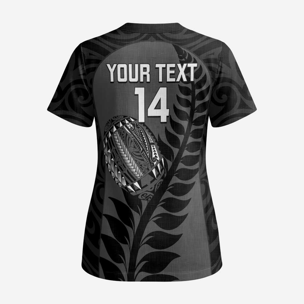 Custom New Zealand Silver Fern Rugby 2025 Scrub Top Go Champions Aotearoa Maori Black LT14 - Polynesian Pride