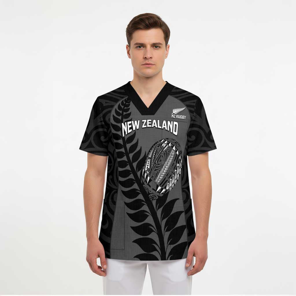 Custom New Zealand Silver Fern Rugby 2025 Scrub Top Go Champions Aotearoa Maori Black LT14 - Polynesian Pride