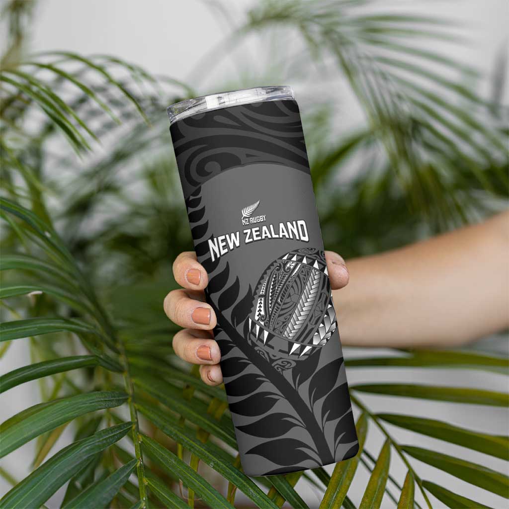 Custom New Zealand Silver Fern Rugby 2025 Skinny Tumbler Go Champions Aotearoa Maori Black LT14 - Polynesian Pride