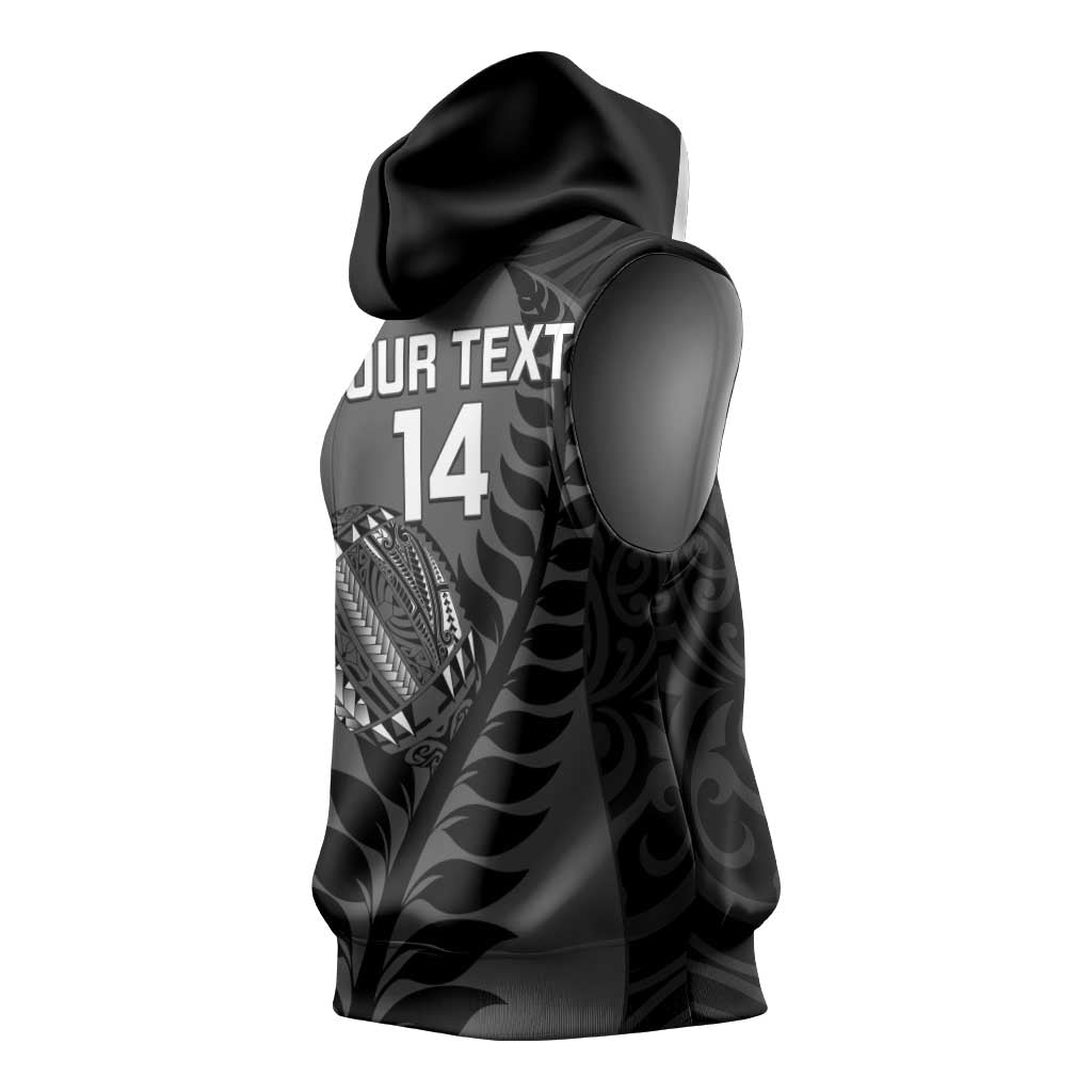 Custom New Zealand Silver Fern Rugby 2025 Sleeveless Hoodie Go Champions Aotearoa Maori Black LT14 - Polynesian Pride