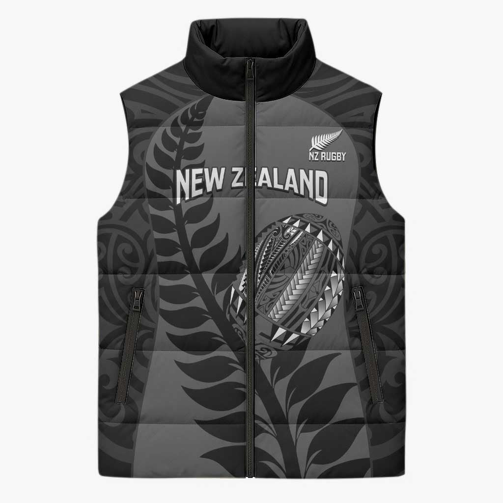 Custom New Zealand Silver Fern Rugby 2025 Sleeveless Puffer Jacket Go Champions Aotearoa Maori Black LT14 Unisex Black - Polynesian Pride