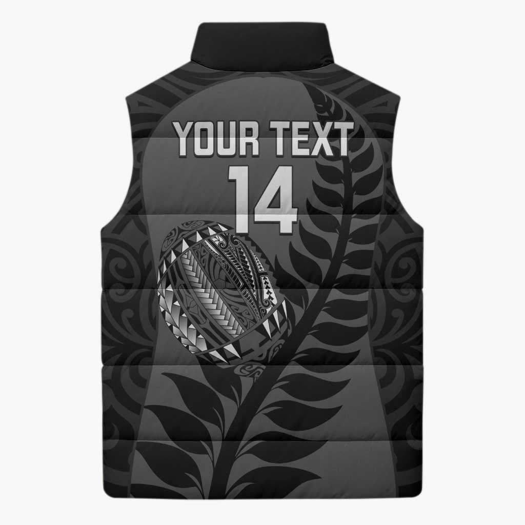Custom New Zealand Silver Fern Rugby 2025 Sleeveless Puffer Jacket Go Champions Aotearoa Maori Black LT14 - Polynesian Pride