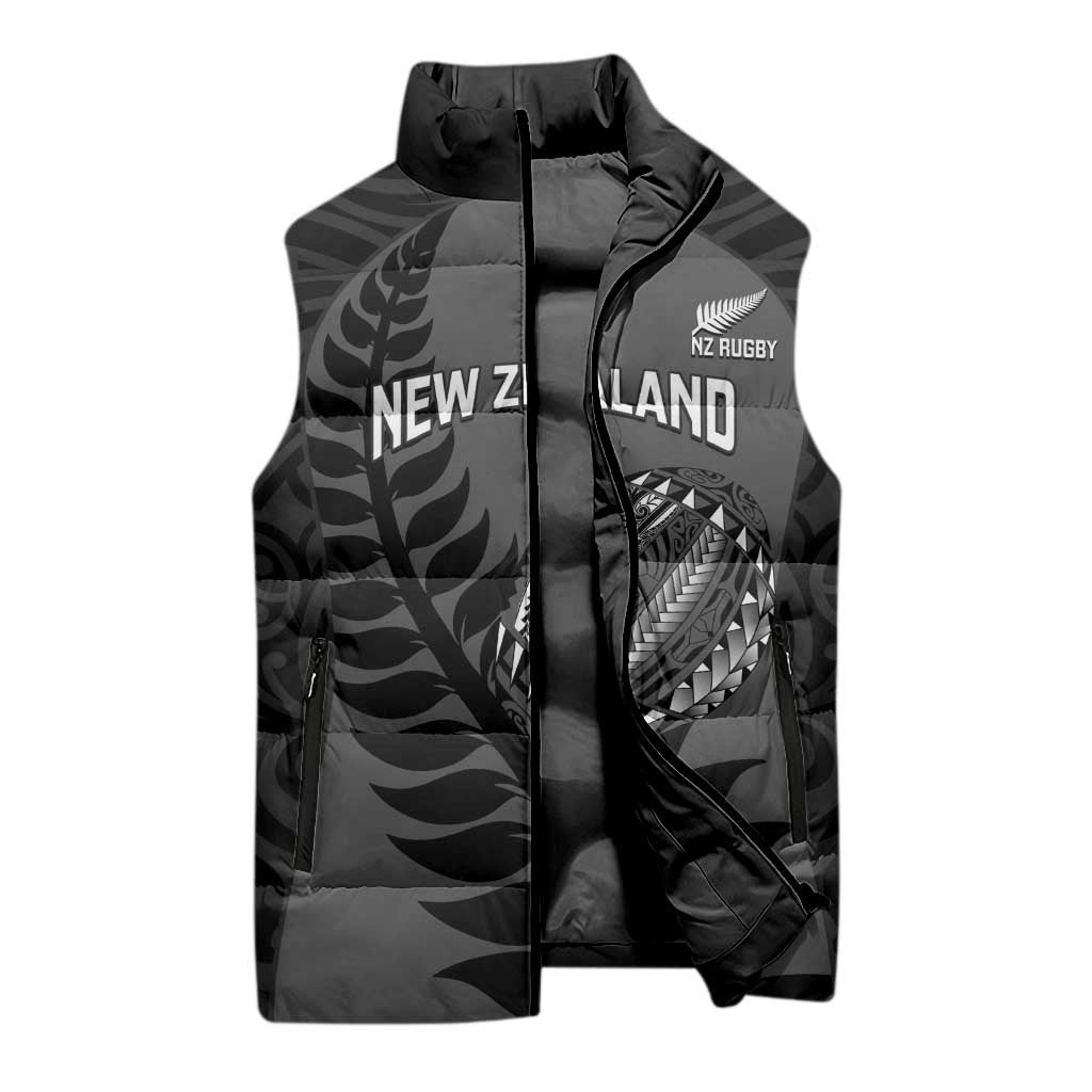Custom New Zealand Silver Fern Rugby 2025 Sleeveless Puffer Jacket Go Champions Aotearoa Maori Black LT14 - Polynesian Pride