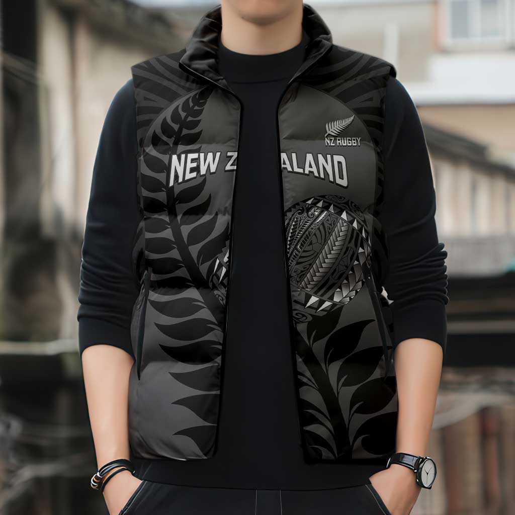 Custom New Zealand Silver Fern Rugby 2025 Sleeveless Puffer Jacket Go Champions Aotearoa Maori Black LT14 - Polynesian Pride