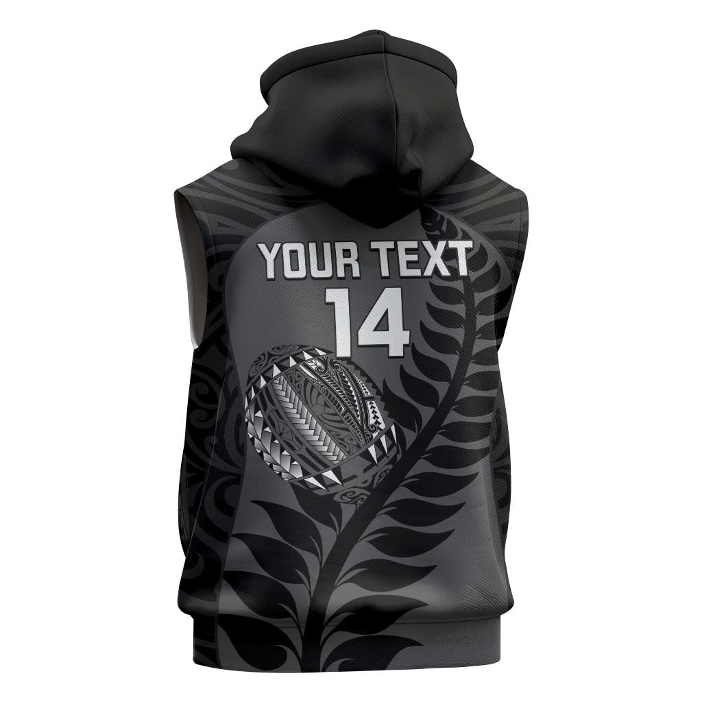 Custom New Zealand Silver Fern Rugby 2025 Sleeveless Zip Hoodie Go Champions Aotearoa Maori Black LT14 - Polynesian Pride