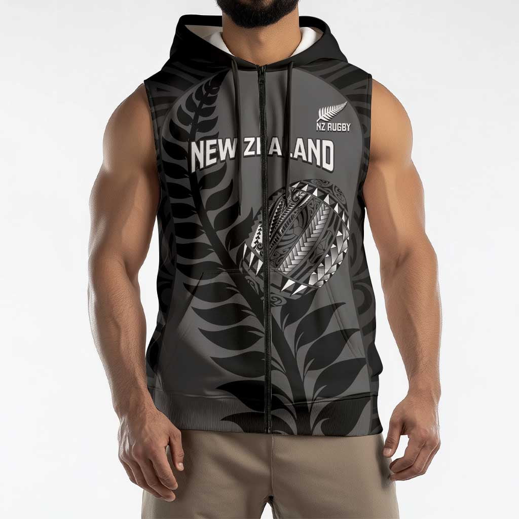 Custom New Zealand Silver Fern Rugby 2025 Sleeveless Zip Hoodie Go Champions Aotearoa Maori Black LT14 - Polynesian Pride