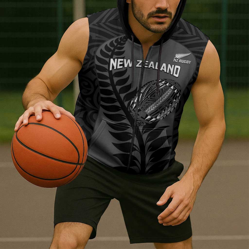 Custom New Zealand Silver Fern Rugby 2025 Sleeveless Zip Hoodie Go Champions Aotearoa Maori Black LT14 - Polynesian Pride